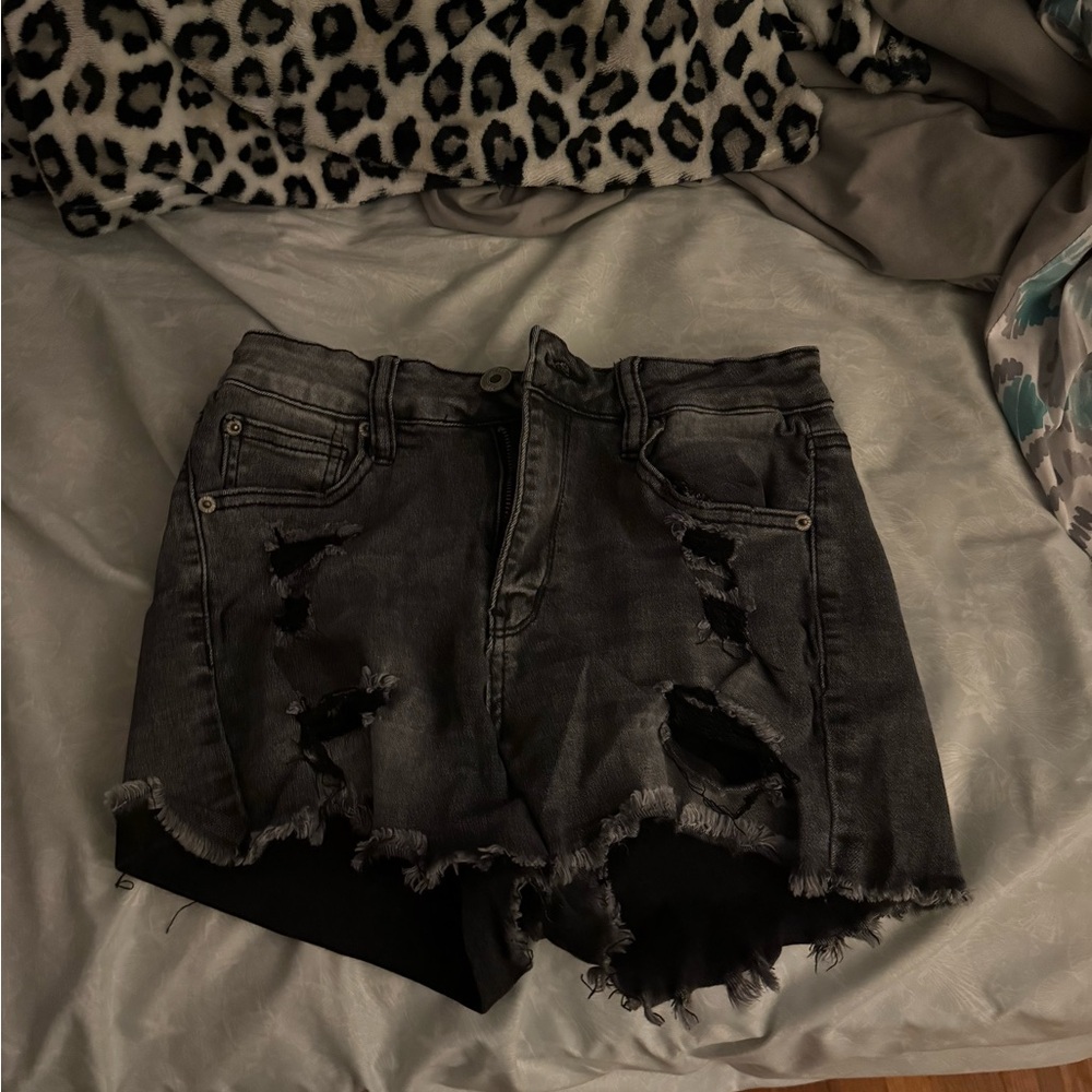 Distressed Black Denim Women's Shorts